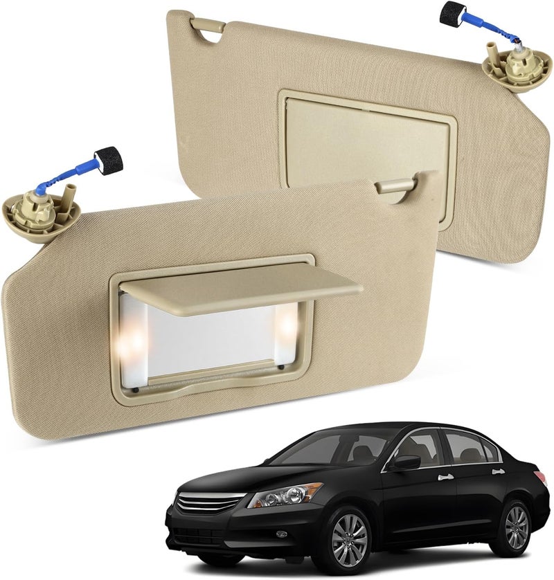 ItranMc Sunvisor Driver&Passenger Side for 2008-2017 Honda Accord Accessories, Left&Right Side Sun Visor with Light Mirror, Beige, Replacement#83280-TA0-A91ZB 83230-TA0-A91ZB - Image 1